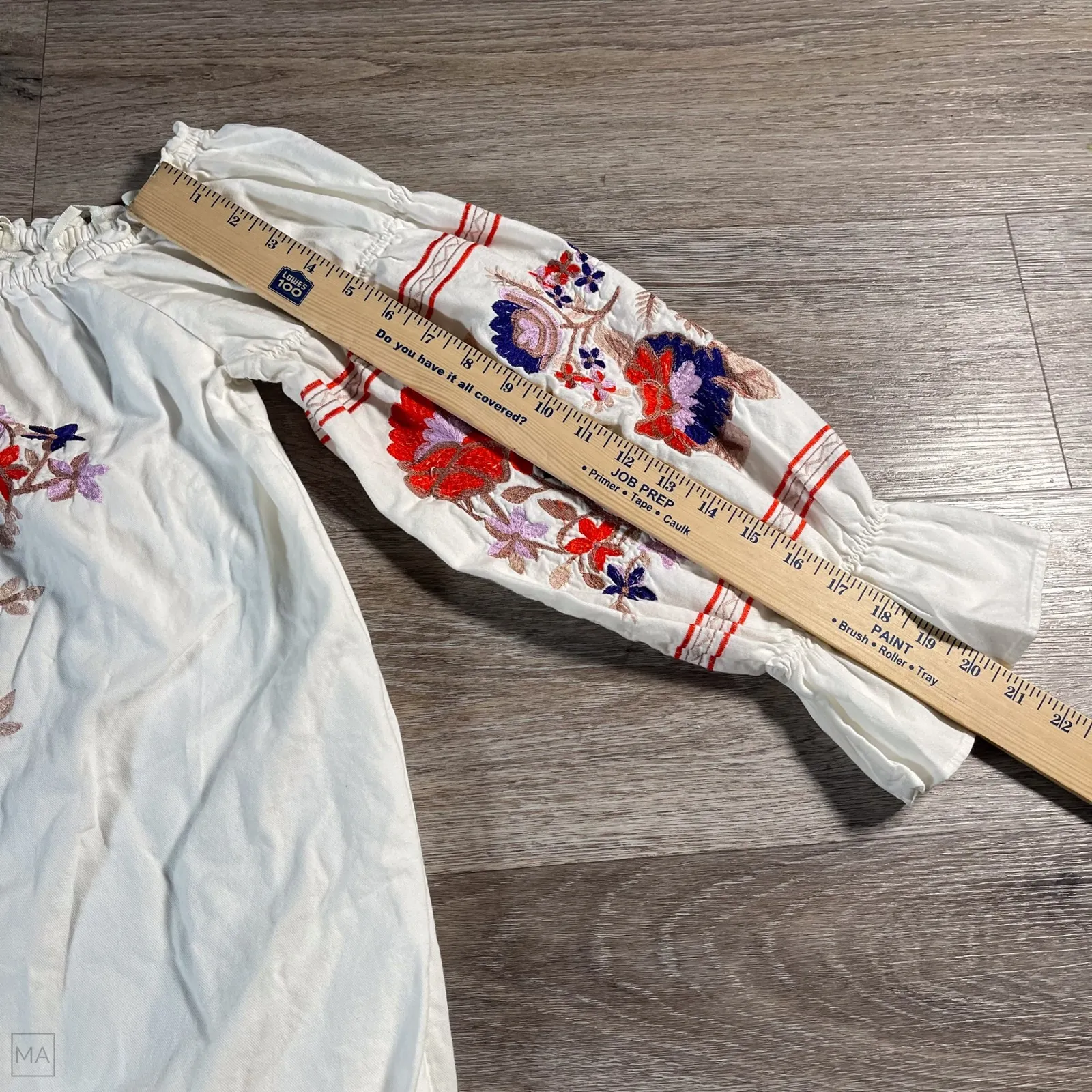 Free People Women's Mini Dress Fleur Du Jour Boho Floral Embroider L White/Multi - Image 6