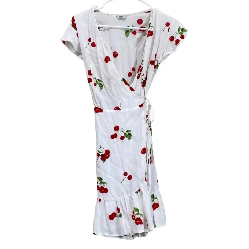 RAILS Koreen Cherry Print Mini Ruffle Wrap Dress Size Small - Image 3