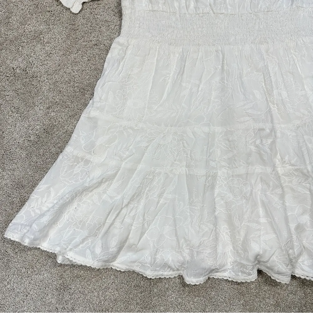NWT Dear John Ellen Smocked Waist Mini Dress Pearled Ivory Garden Embroidered M - Image 11