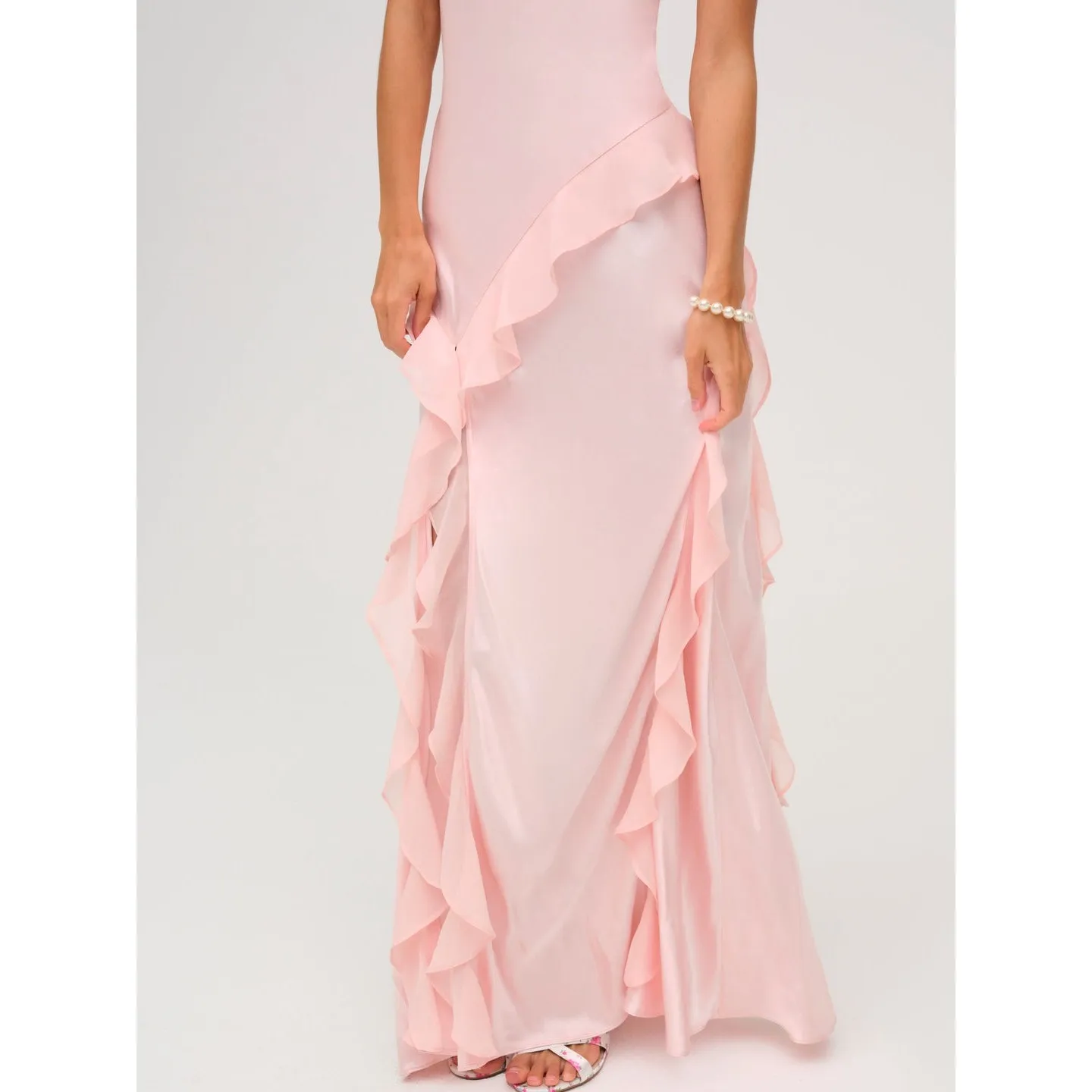 For Love & Lemons Sawyer Satin Maxi Dress Baby Pink Size M - Image 4
