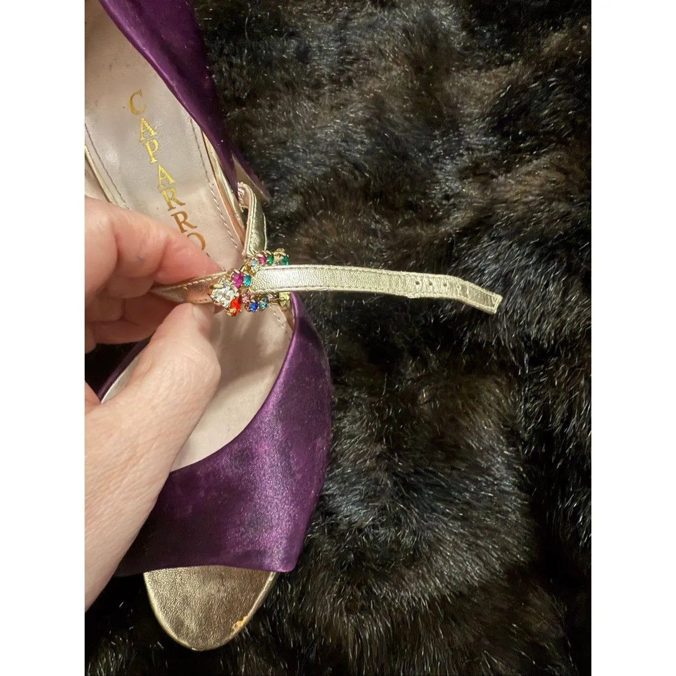 Purple Satin Heels by Caparros "VICE" shoes faux jewels 6.5 B 6.5b - Image 2