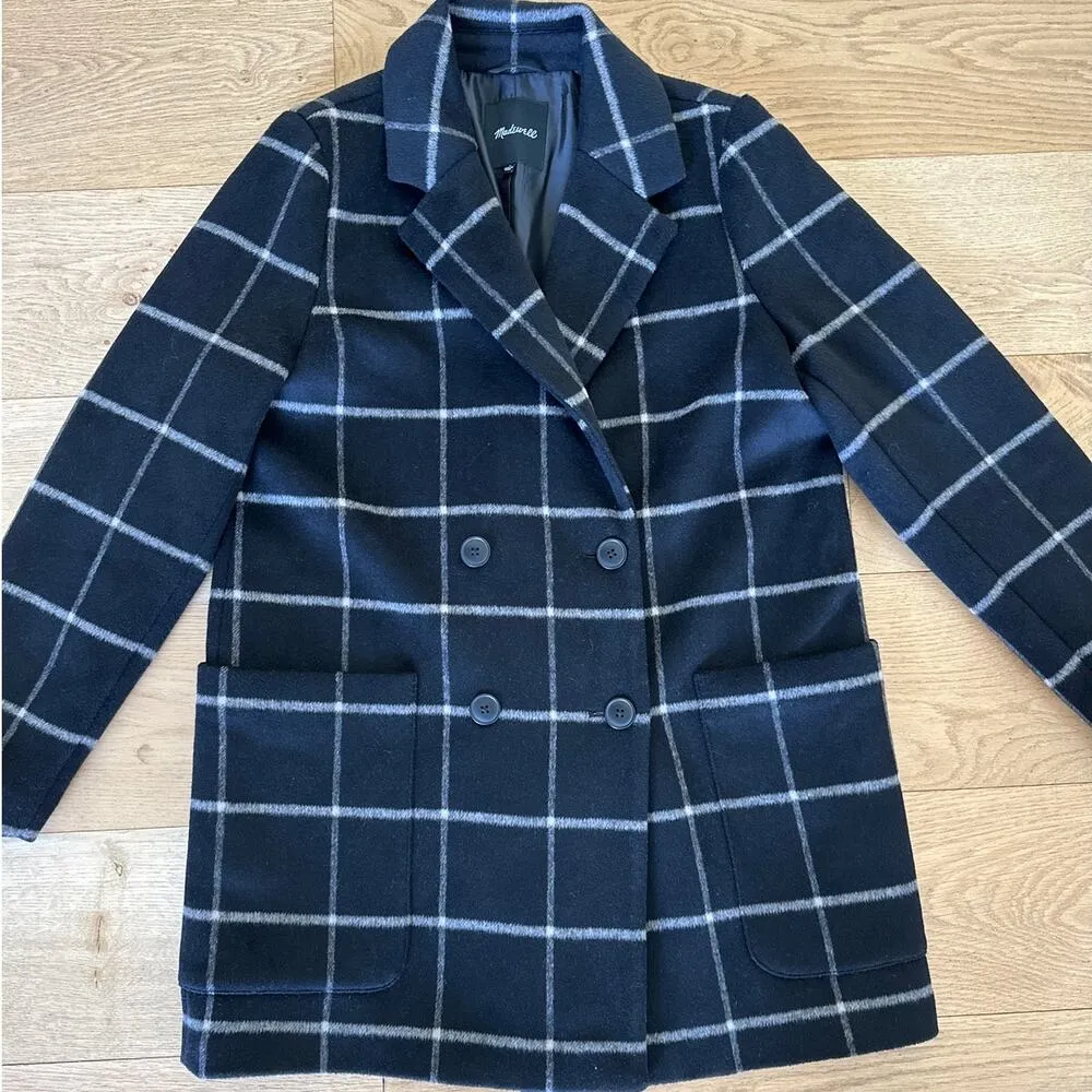 Madewell - Hollis Double Breasted Windowpane Plaid Coat in Black & Gray - Image 2