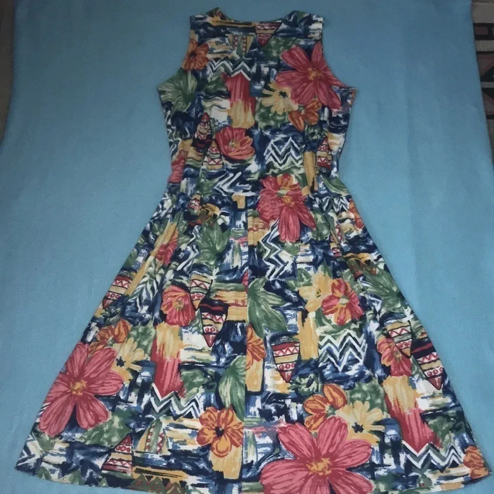 Unbranded hibiscus floral patchwork print tank cotton dress NEW size L Red Size L - Image 2