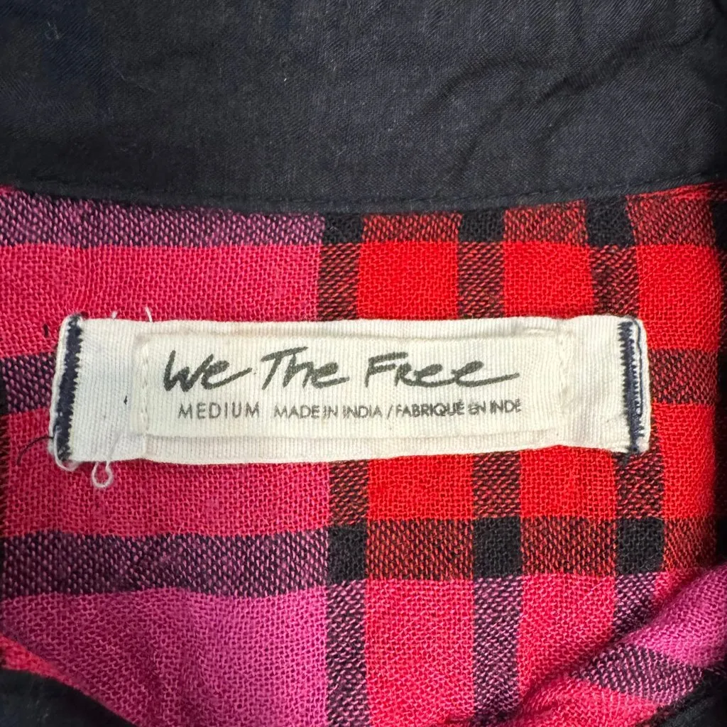 Free People We The Free pink red plaid flannel elastic waist size medium R33 - Image 4