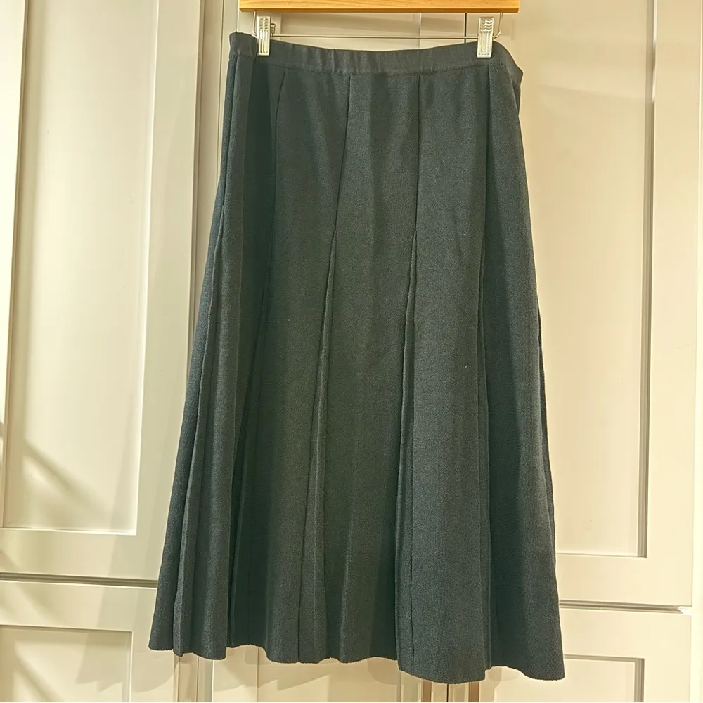 Ming Wang Pleated A-line Black Knit Midi Skirt Minimalist‎ Capsule Schoolgirl XL - Image 2