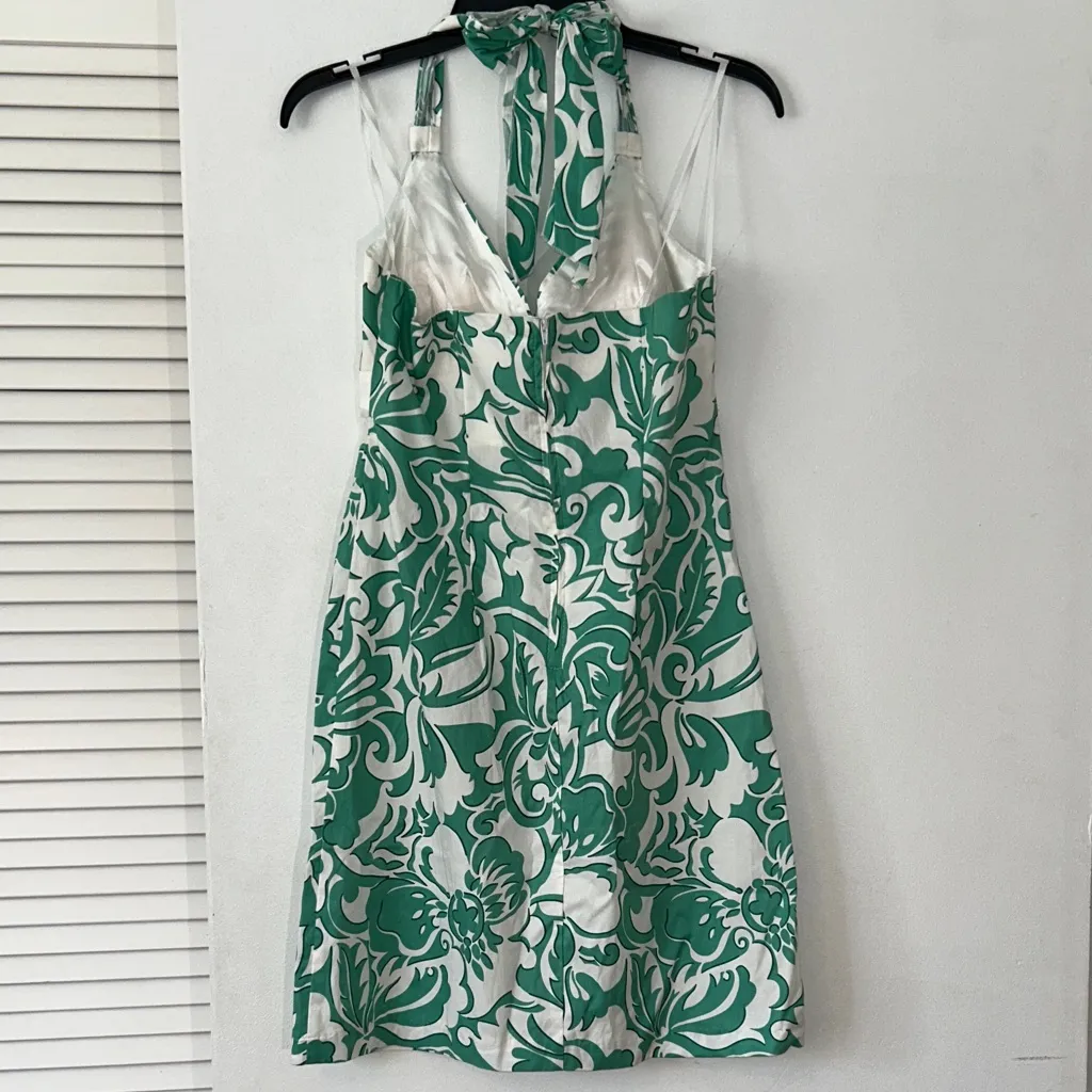 City Triangles Green and White Floral Mini‎ Dress Halter y2k Size 9/10 - Image 3