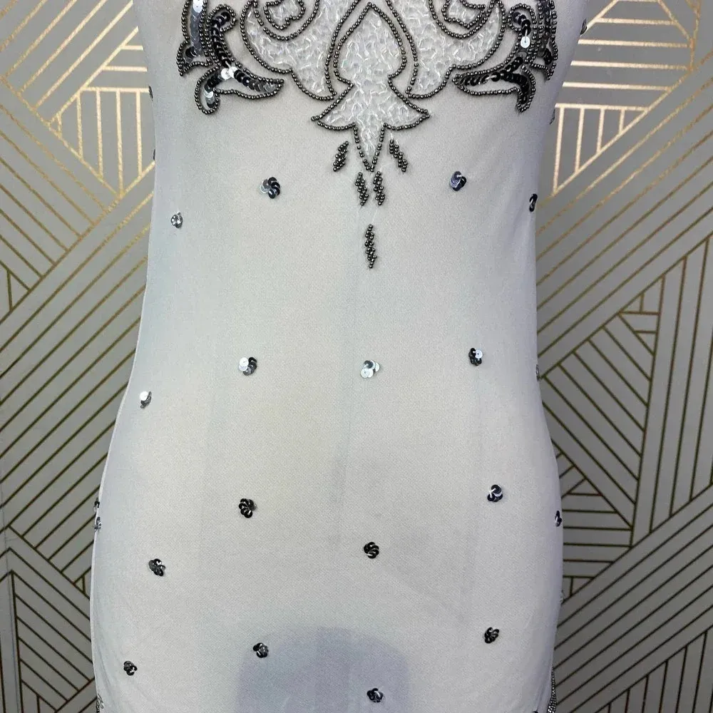 RAGA White‎ Sheer Silver Sequin Beaded Dress - Image 5