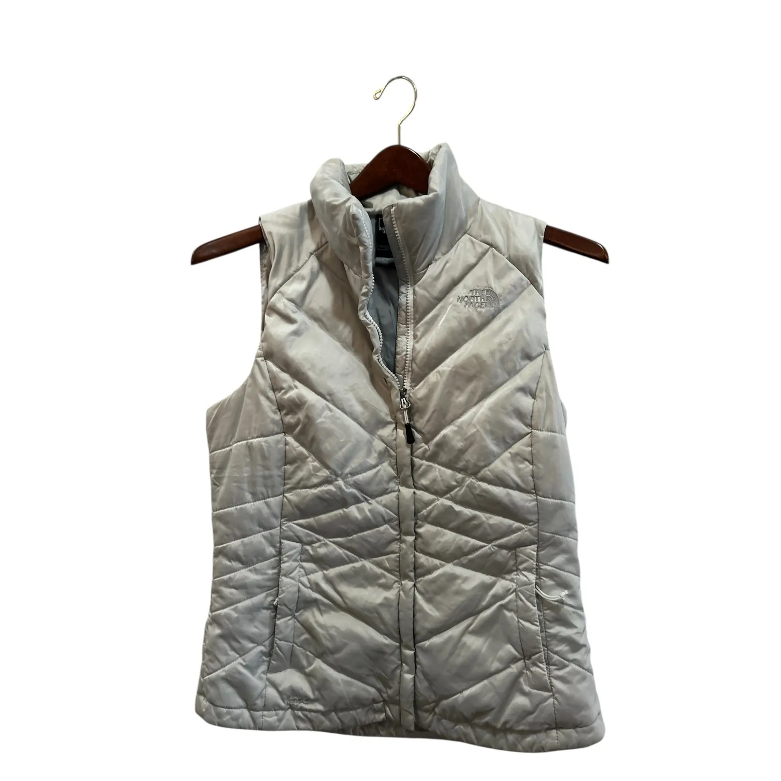 The North Face Womens Puffer Vest Silver Lightweight Full Zip Insulated Size S - Image 2