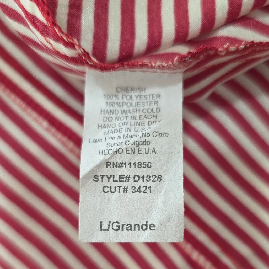Cherish  Dress Button Up Striped Midi Red White Large - Image 6