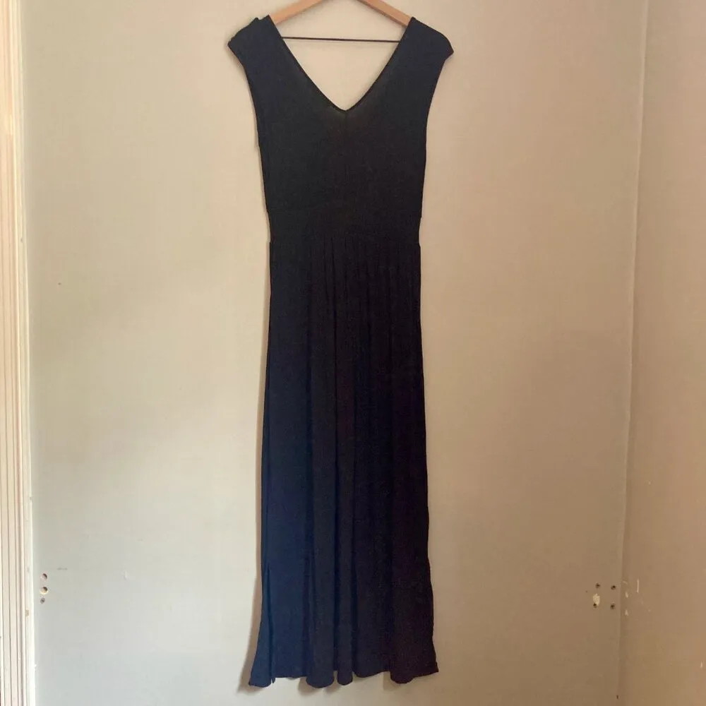 V-Neck Maxi Tank Dress Small Black Flowy Resort Vacation Beach Minimal - Image 2