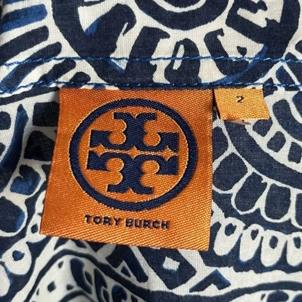 Tory Burch • Blue White Button Front Patterned Blouse - Image 6