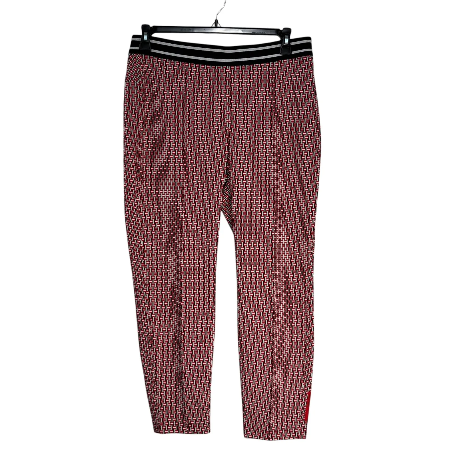 Marc Cain Sports Patterned Cropped Pants Black Red Geometric Italian Fabric N 6 Size 12 - Image 9