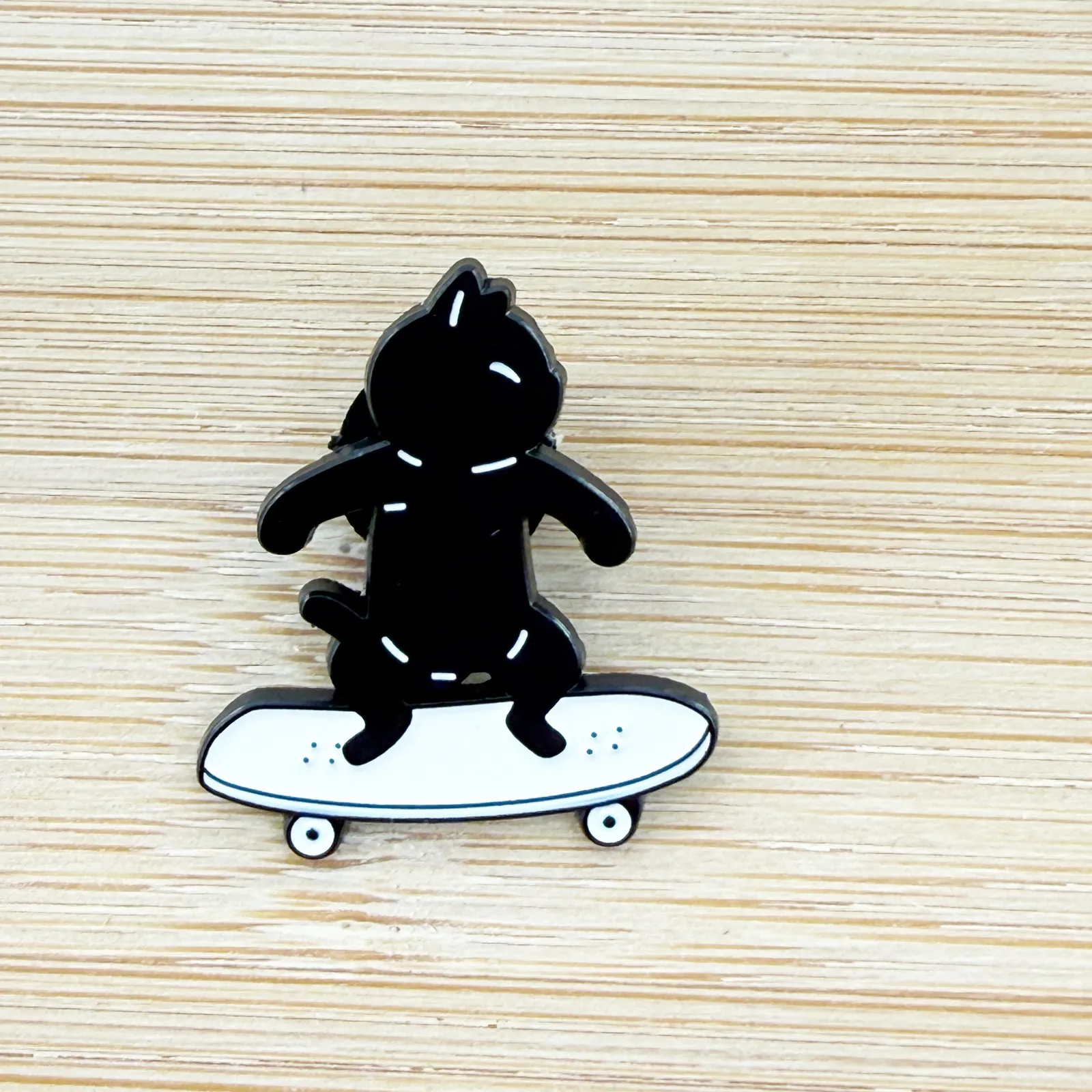 Black Cat Riding A Skateboard Enamel Pin - Image 2