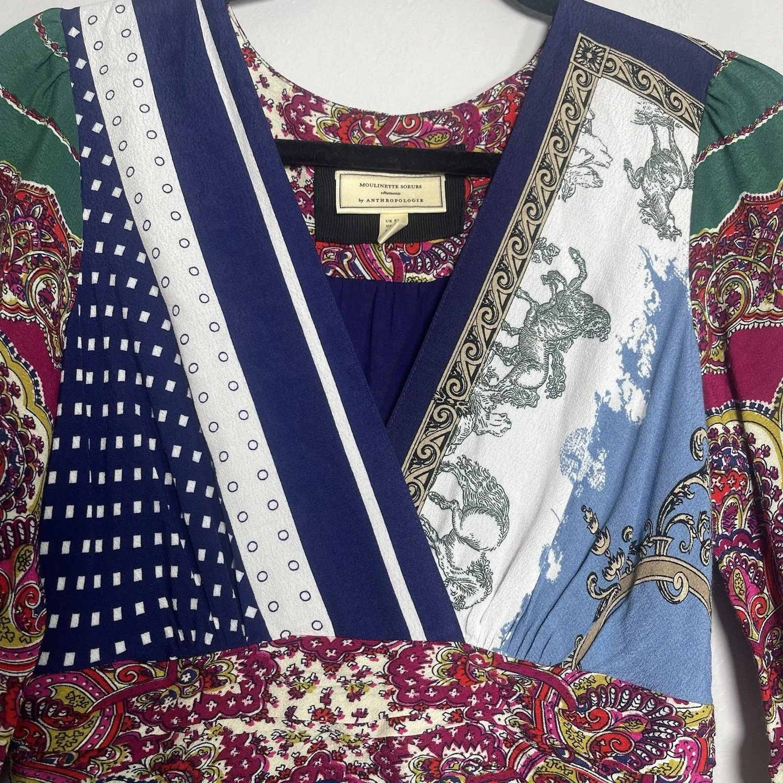 MOULINETTE SOEURS Istanbul Wrap Dress Size 2 Multicolor Festival Bohemian Anthro - Image 3