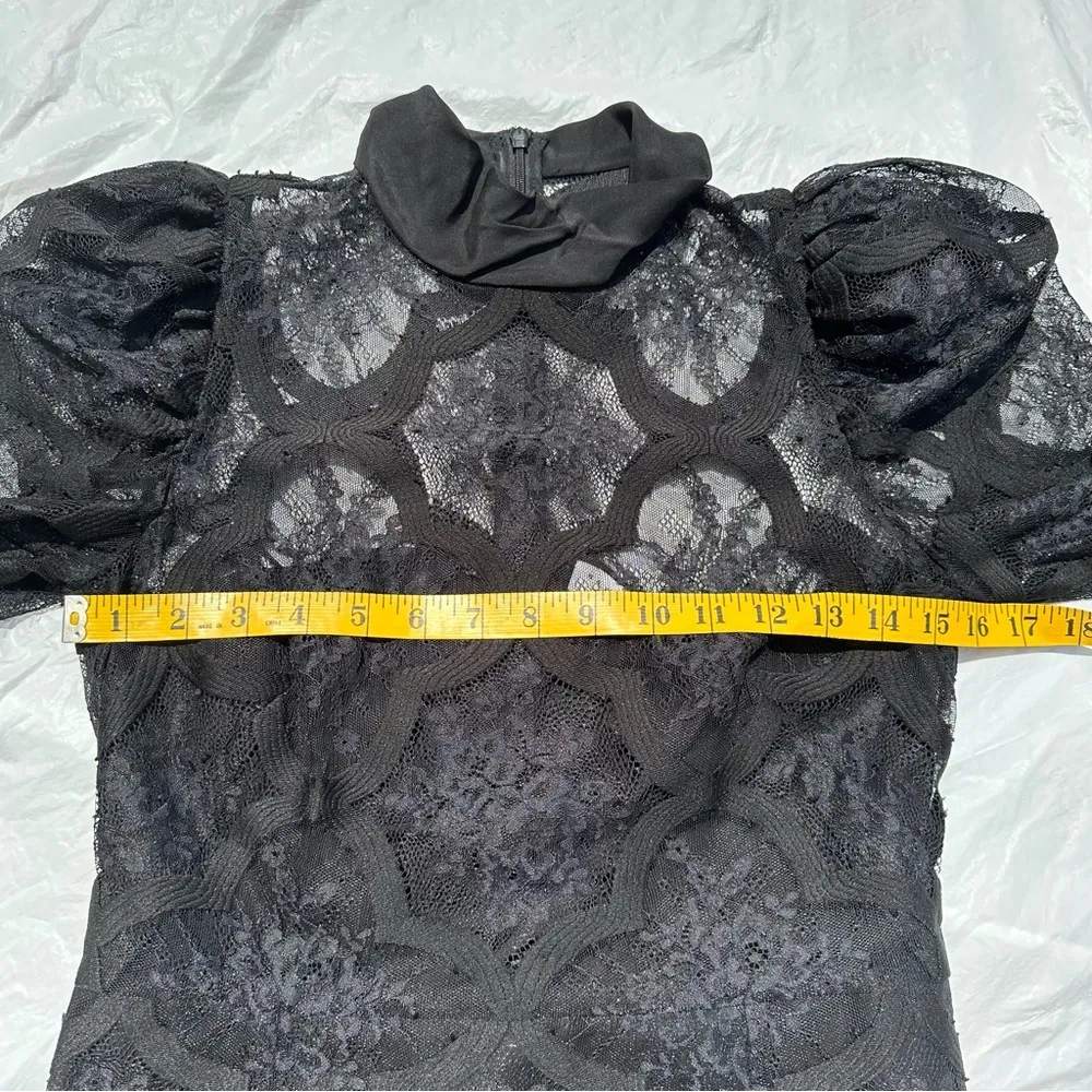 Paris “Coeur” black lace high neck mini long sleeve dress S 38EU=4/6 US - Image 7