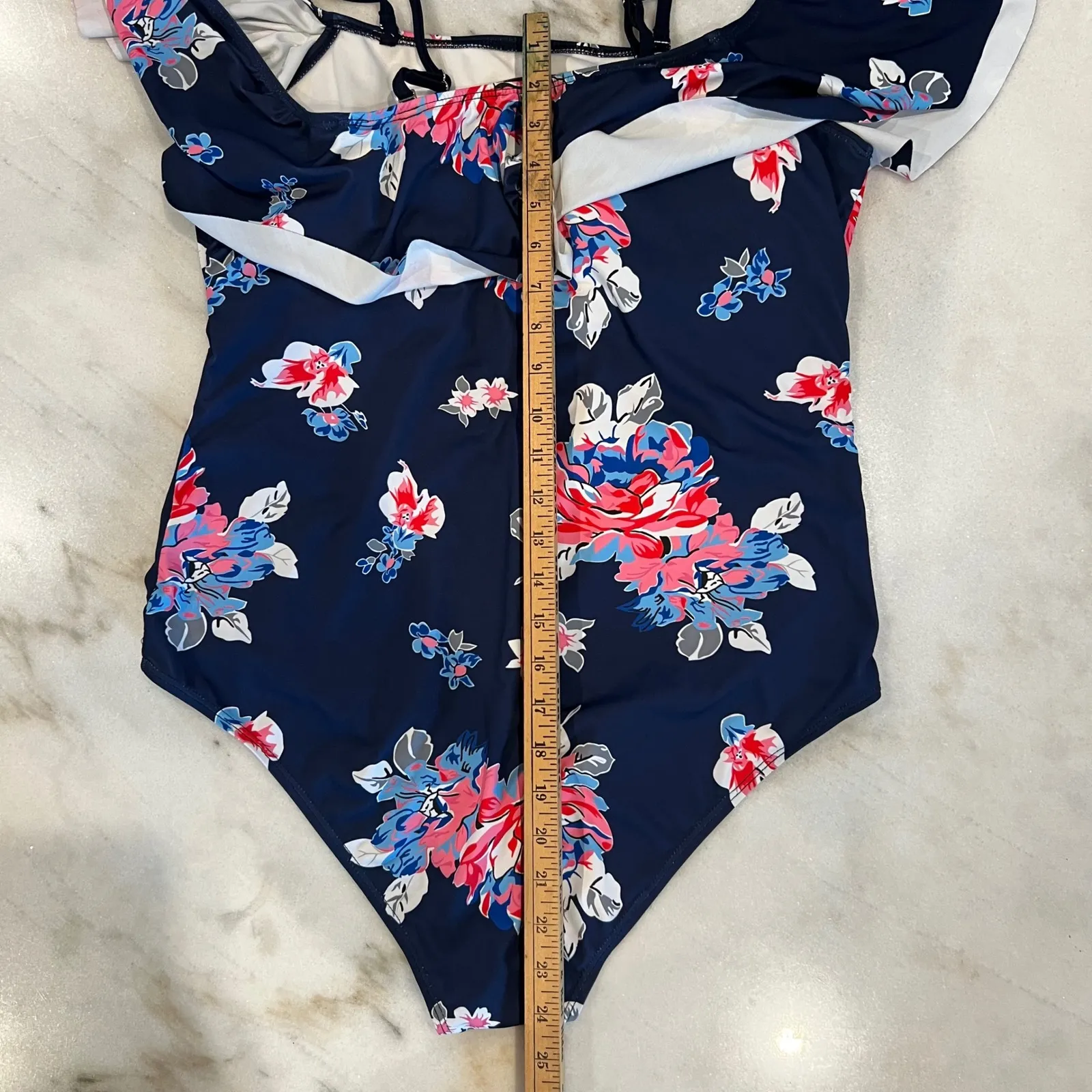 NWOT Floral Off-Shoulder Swimsuit XL One-Piece‎ Bathing Suit Navy - Image 6