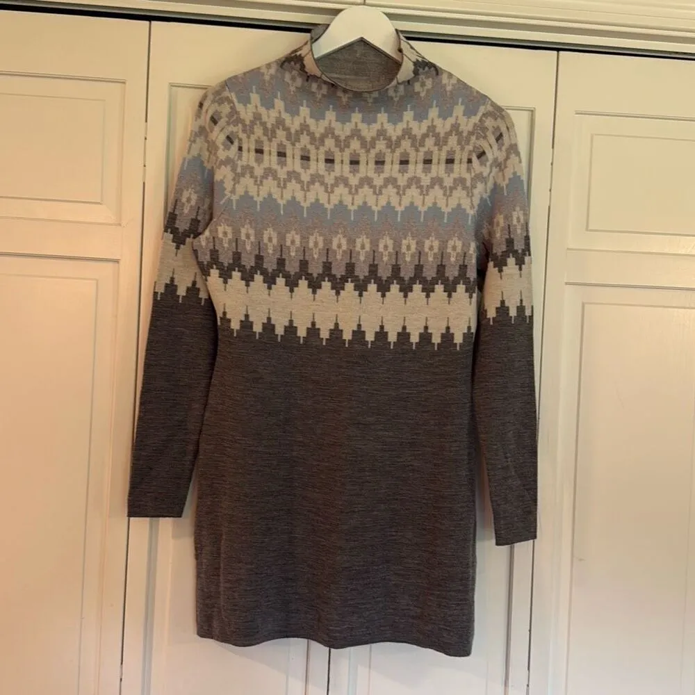 Icelandic Design 100% merino wool fairisle mock neck sweater tunic Gray - Image 4