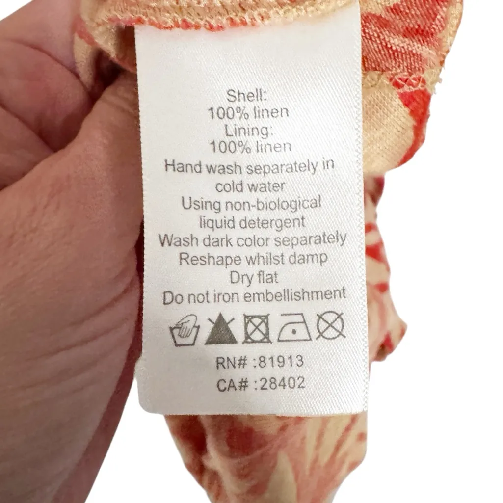 PLENTY BY TRACY REESE TWO PIECE 100% LINEN LIGHT TAN BRIGHT RED DRESS SZ S - Image 10