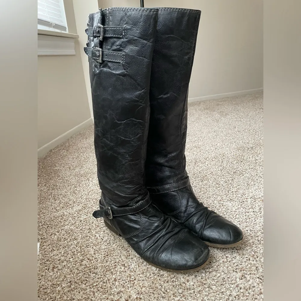 STEVE MADDEN P-Loops Knee High Boots Women’s Size  9 Leather Black Grey - Image 3
