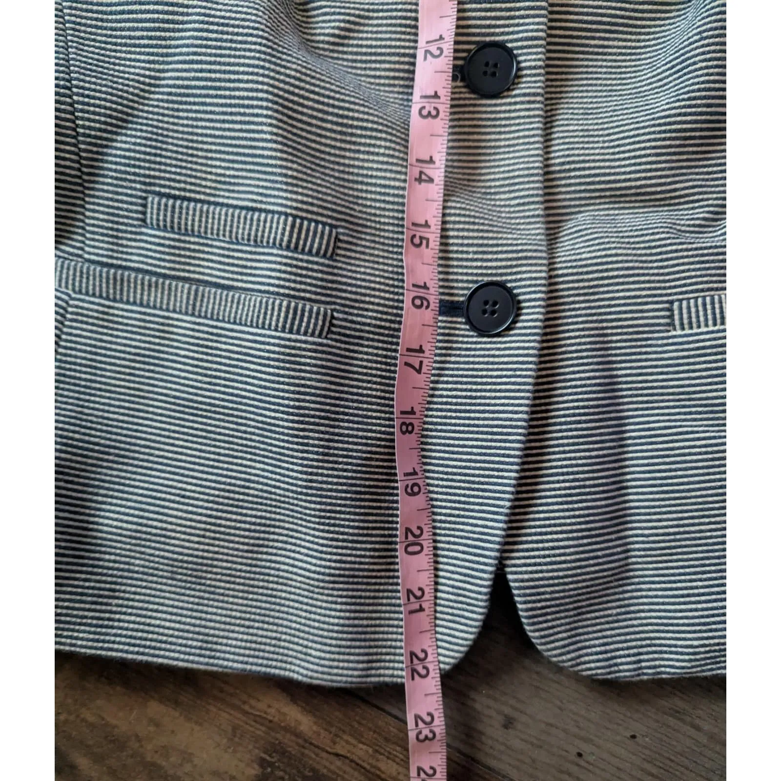 Talbots Petites 8P Striped Collarless Jacket Navy Blue Cropped Workwear - Image 6