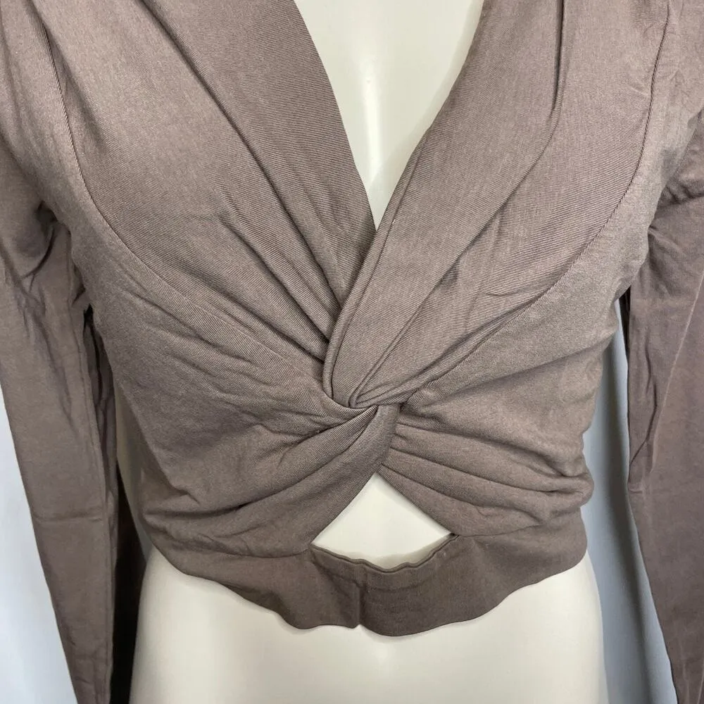 NWT Bobi Front Knot Crop Top SMALL Earth Brown Long Sleeve Jersey Knit Casual - Image 8