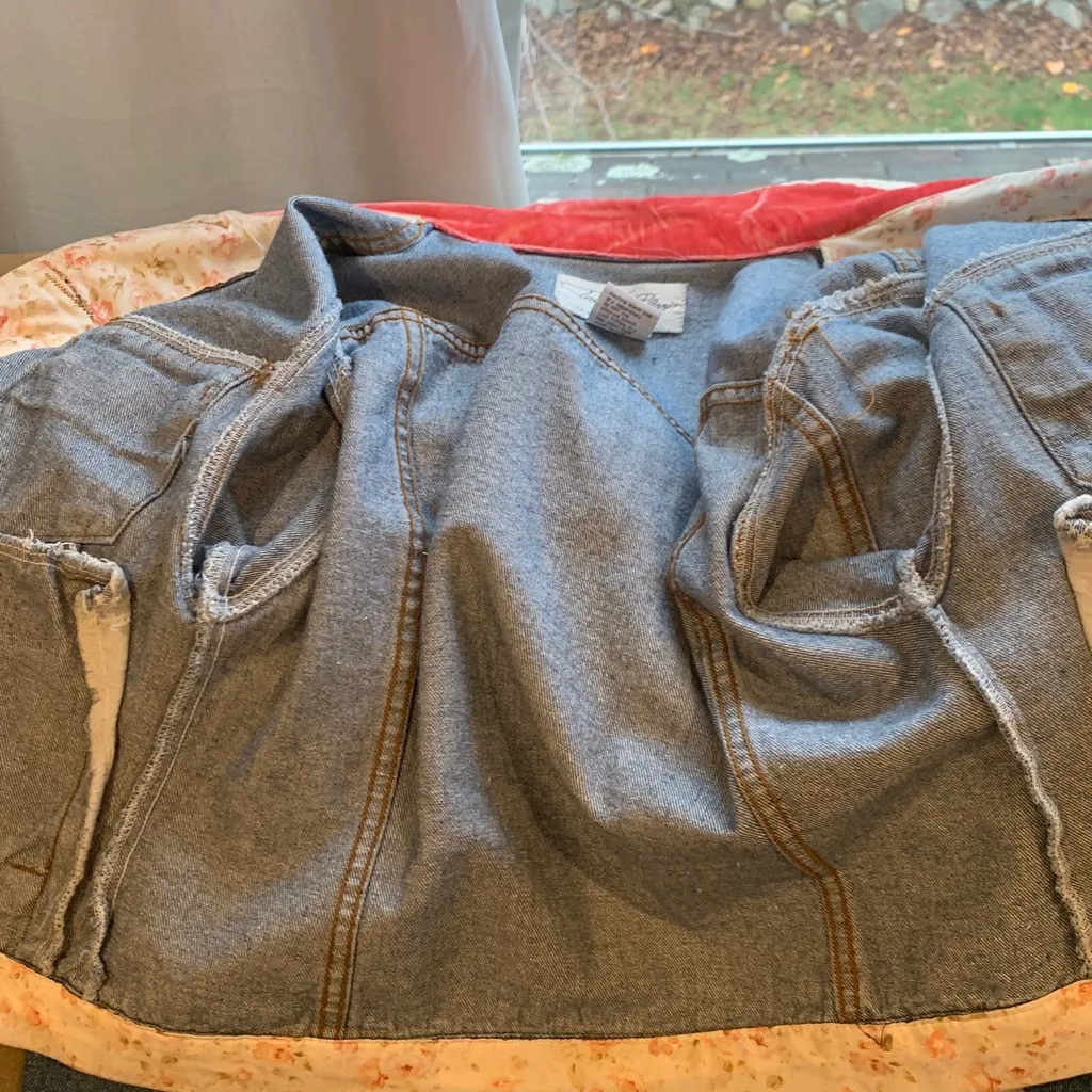 Tasha Polizzi T.P. Saddleblanket Denim Jacket Floral & Velvet Trim Women’s Large Blue - Image 6