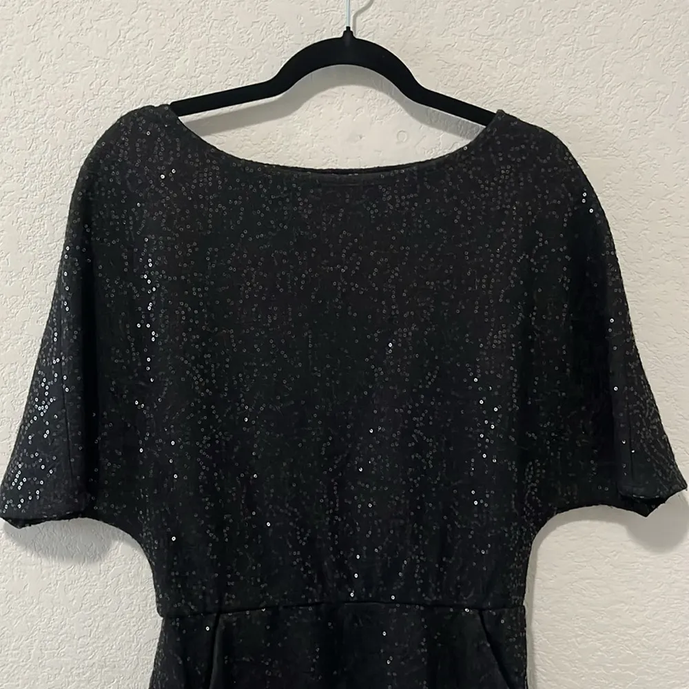 BIRD BY JUICE COUTURE Short Sleeve Black Sequin Dress, Pockets, Size S - Image 2