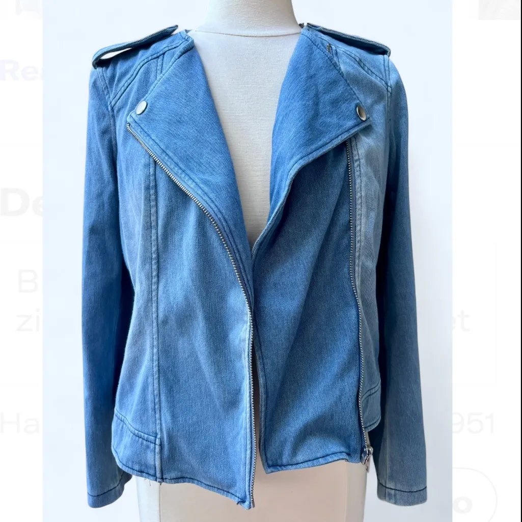 Vintage DG2 Diane Gilman Women’s Jean Moto Jacket Chambray Stretch Small Y2K 00 - Image 2