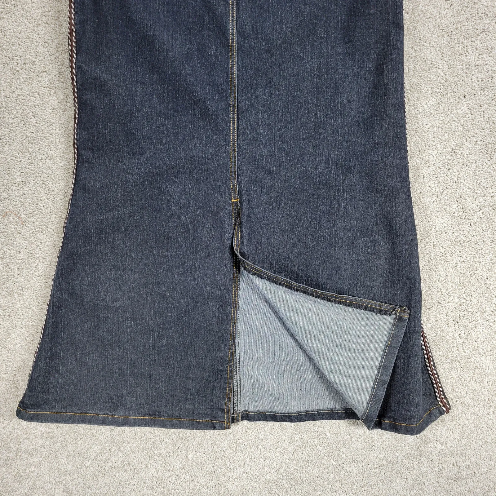 VTG‎ Guess Denim Maxi Skirt Womens M Blue Dark Wash Woven Eyelet Sides Slit Y2K - Image 8