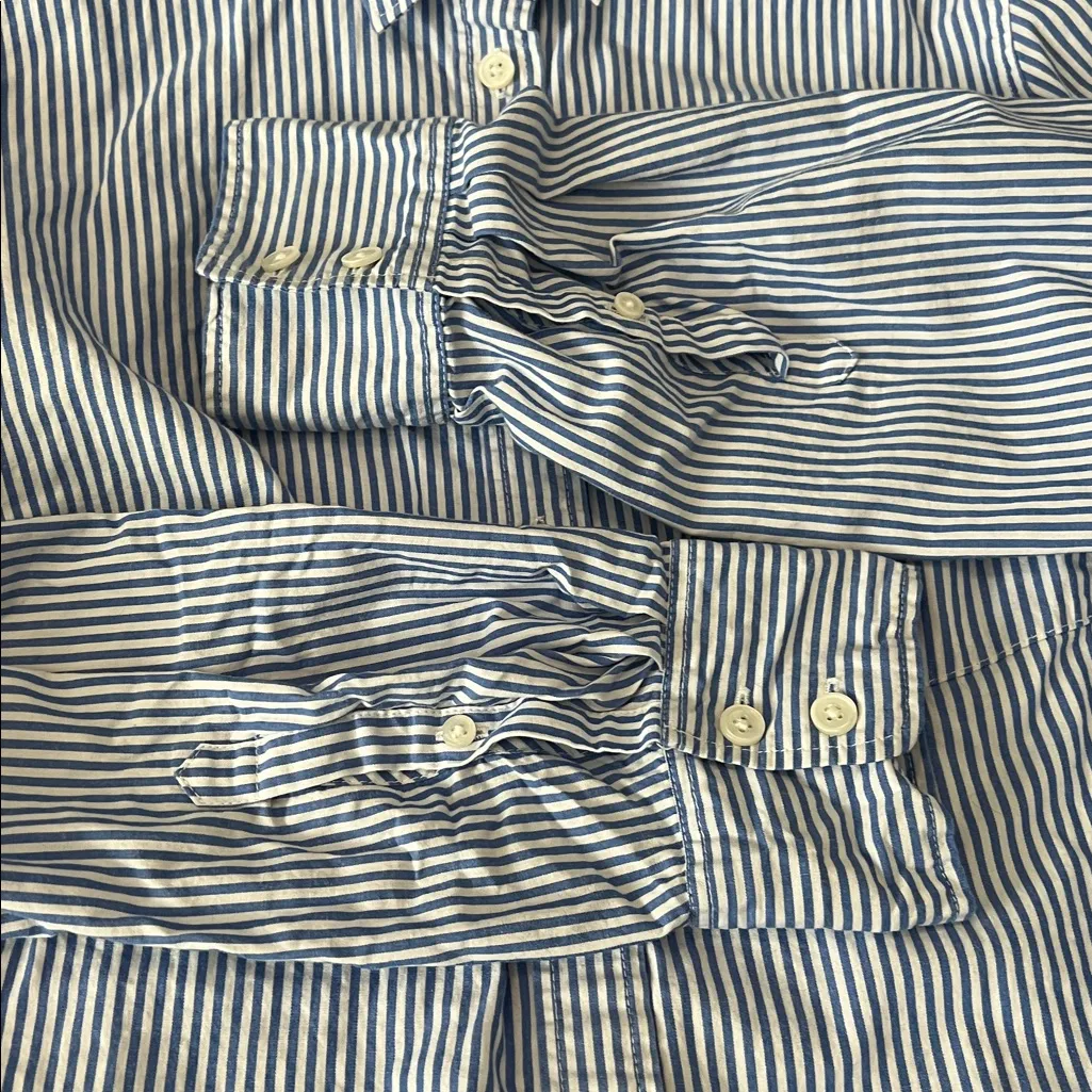 JCrew Factory Blue/White Pinstripe Button Down Shirt Size Medium - Image 8