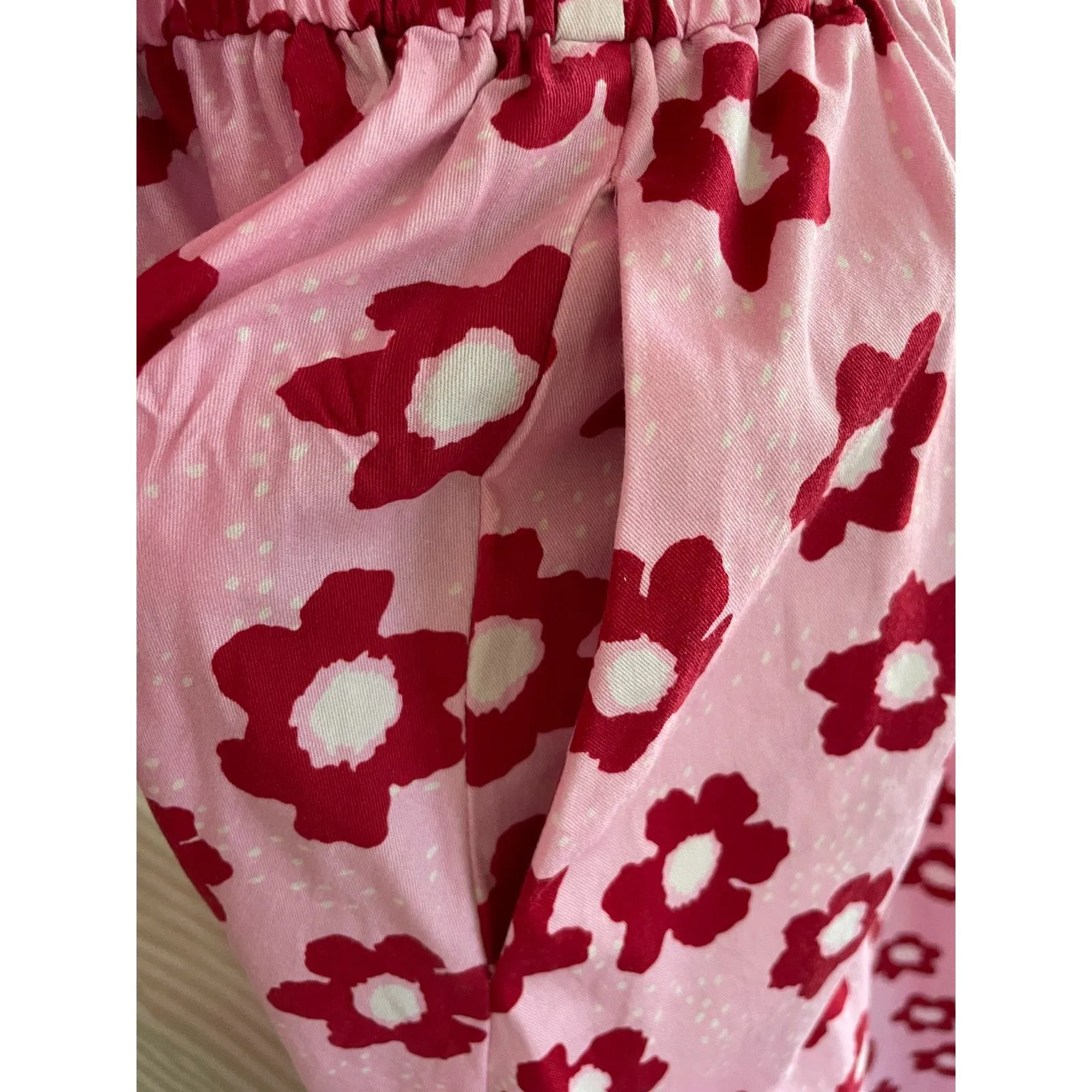 Kitri Womens Dress Size 4 Pink Red Floral Print Cotton Puff Sleeve Smocked Waist - Image 7