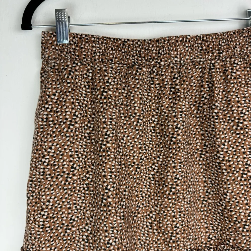 Tahari Womens 100% Linen Ruffle Tiered Skirt Sz Medium Brown Dotted Print - Image 8