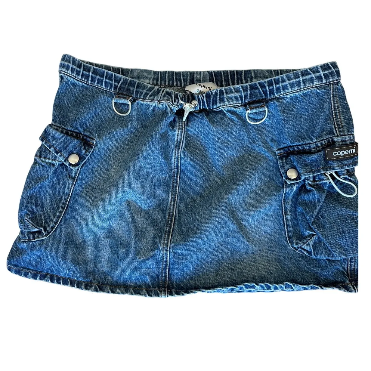 Coperni Denim Cargo Micro Mini Skirt SIZE 8 Jean Designer Utility Low Rise $590 Blue - Image 9