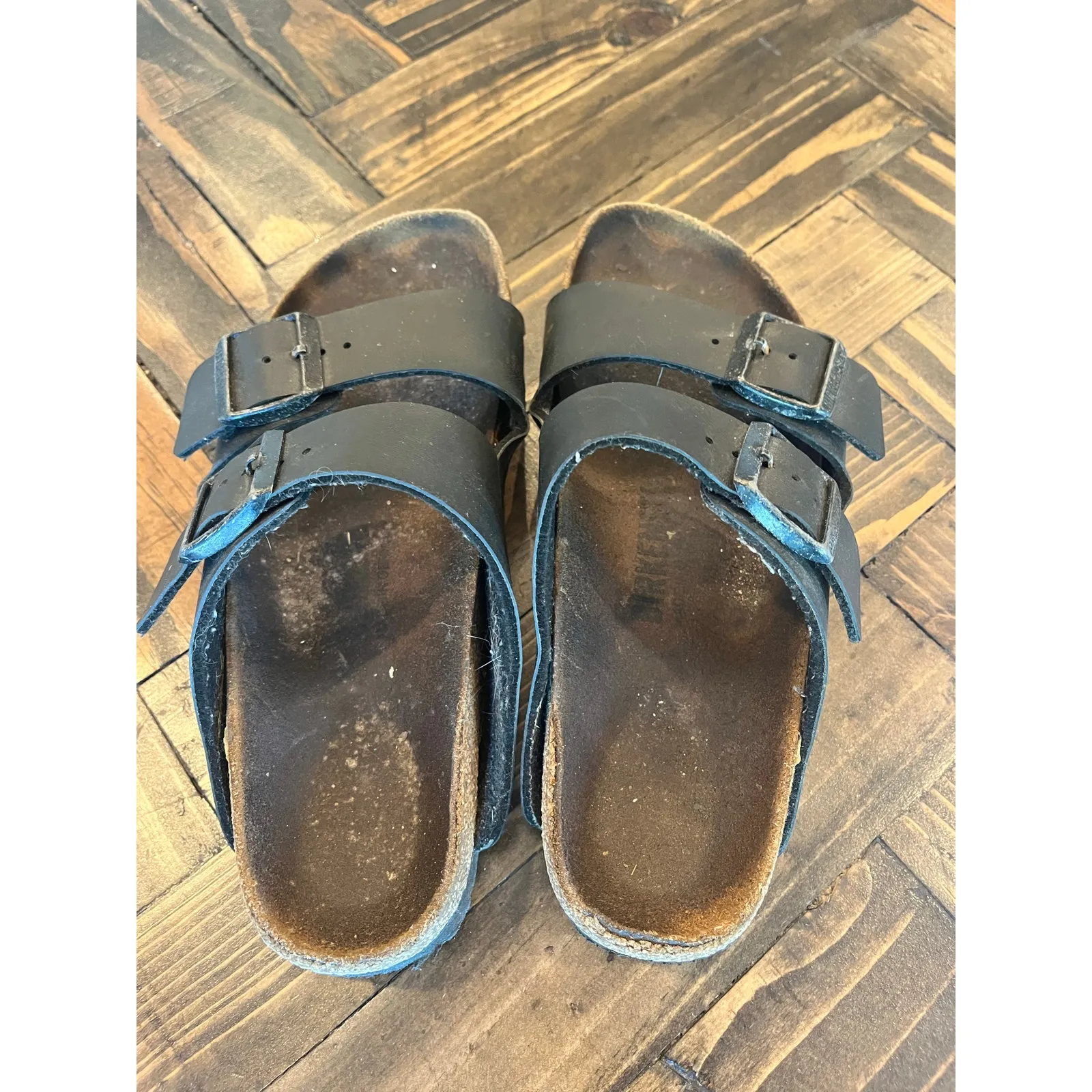 Birkenstock Double Strap Sandals Womens 37 US 6 Black Leather Slip On Shoes Boho - Image 3