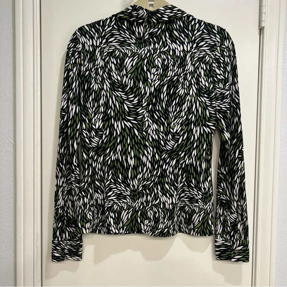 Tory Burch Green Black White Silk Long Sleeve Button Down Blouse - Image 7