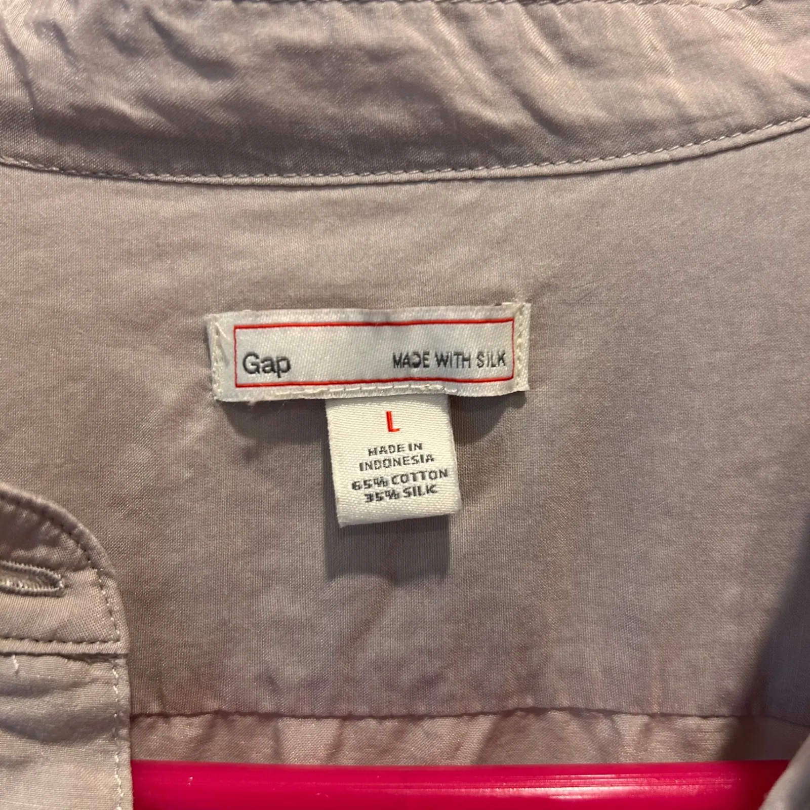 GAP Women L Silver Mandarin Collar Button Front Long Sleeve Silk Blend Shirt Top - Image 2