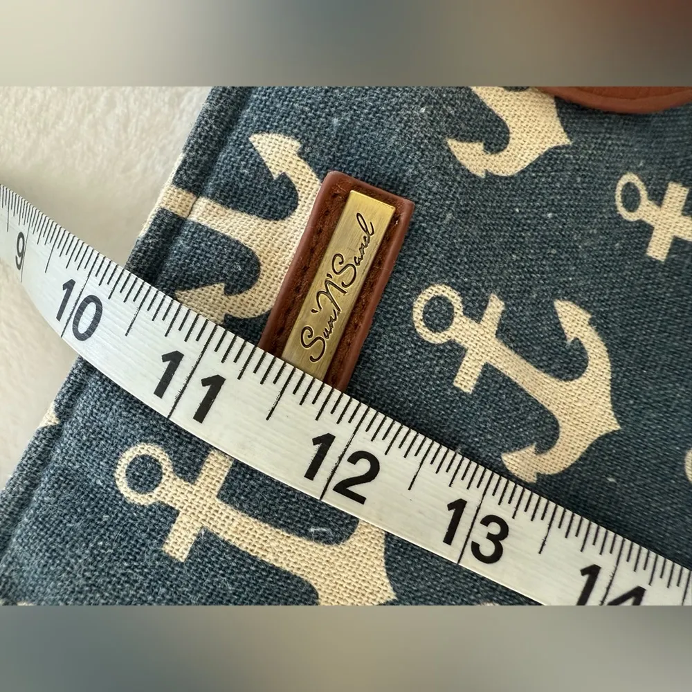 Sun N Sand Nautical Anchor Print Tote Bag with Brown Handles Blue - Image 5