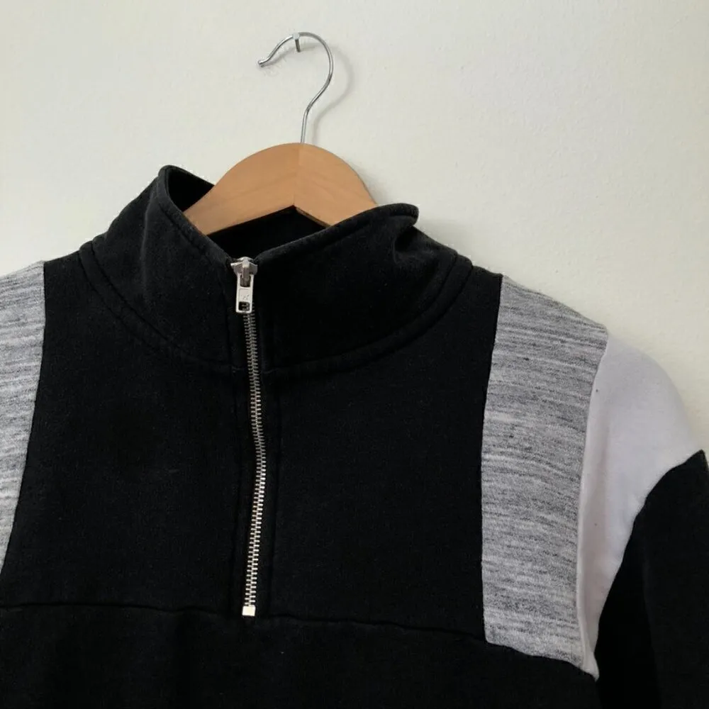 PINK VS VICTORIA'S SECRET Black White Gray Colorblock 1/4 Zip Logo Sweatshirt XS - Image 4