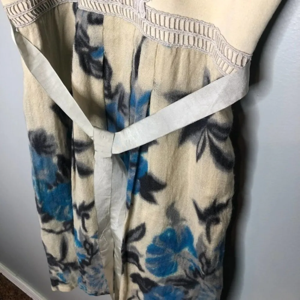 Free people crochet floral boho lined fit flare pocket dress waist bow medium - Image 5