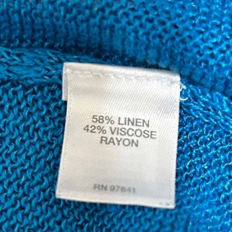 J Jill Women Open Front Duster Cardigan L Teal Linen Rayon Lightweight Layer - Image 7