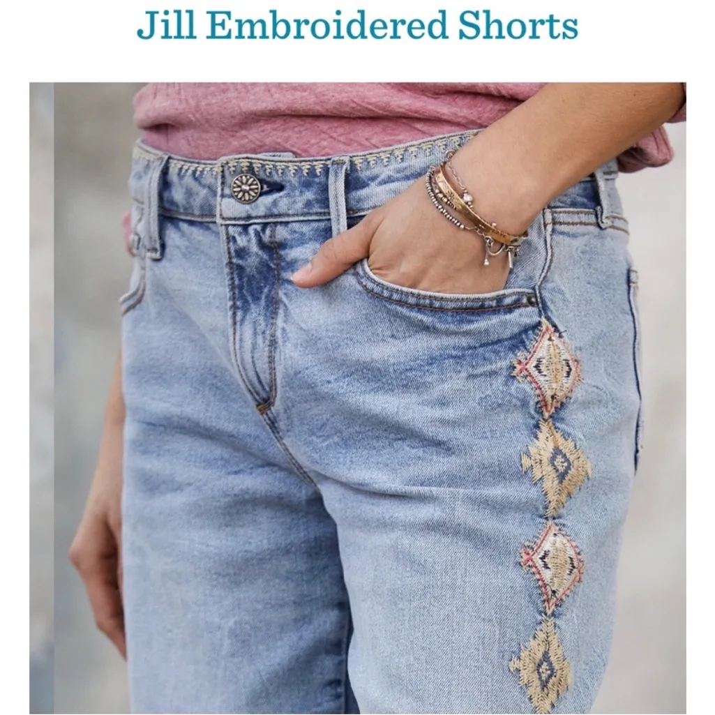 Driftwood Jill Aztec Embroidered Denim Bermuda Shorts - Image 3