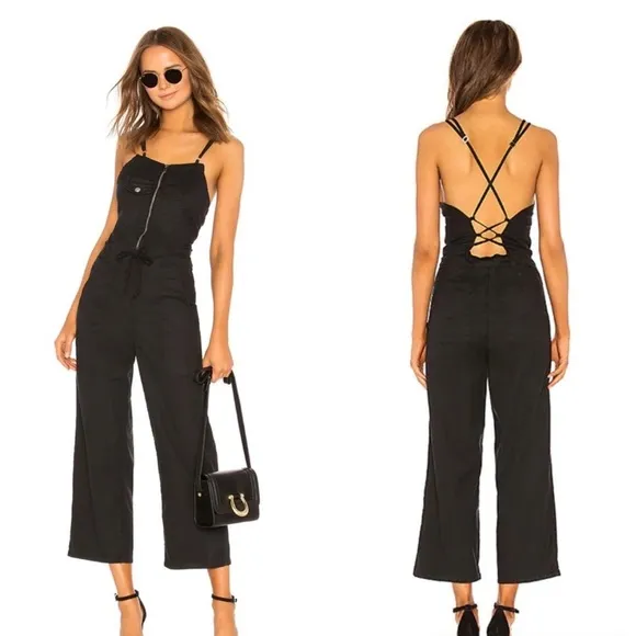 Hudson Jeans  Leverage Jumpsuit‎ in Black Cropped Wide Leg Size Medium - Image 2