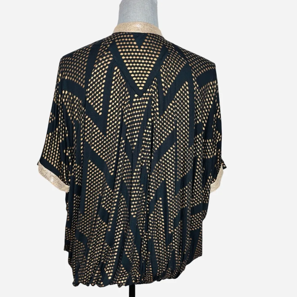 Sass & Bide Copper Metallic Dot Print Geometric Glitter Collar Blouse Size 2 Gold - Image 4