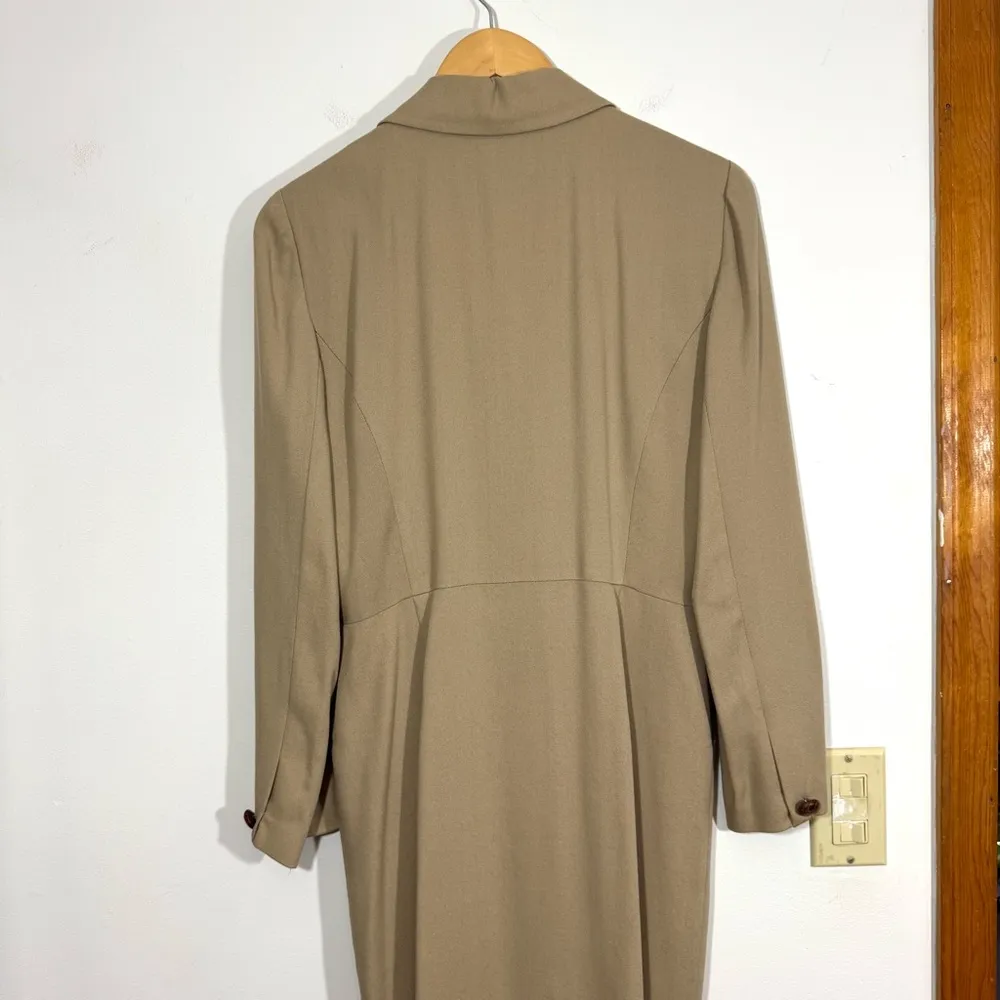 Vintage Ann Taylor Tan Button Down Trench Coat Jacket Dress - Image 12