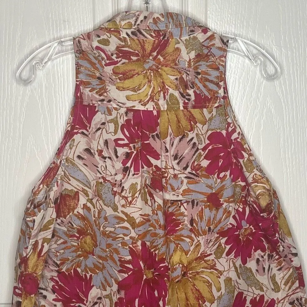 Anthropologie Porridge Sz 14 Floral Button Up Sleeveless Blouse Top - Image 9