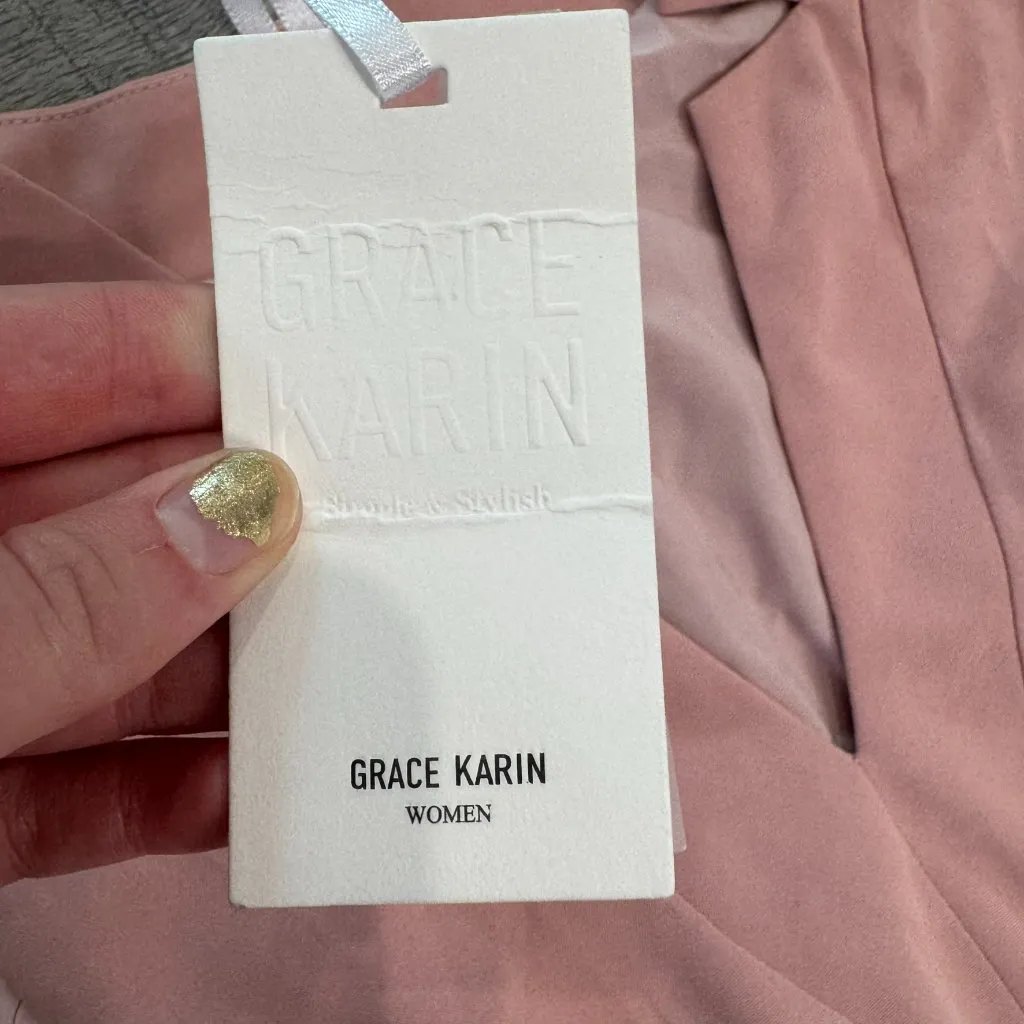 Grace Karin NWT pink pleated sleeveless dress tie belt V-neck size small D50 - Image 3