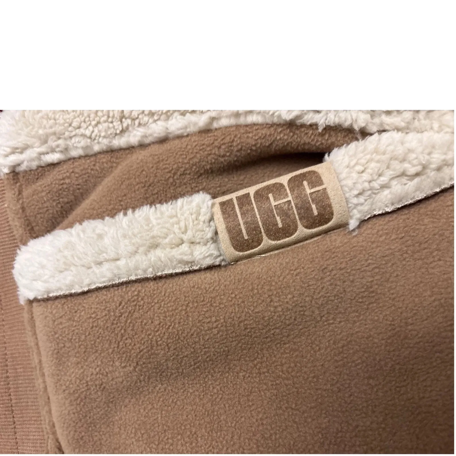 UGG Sherpa Trim Jogger Sweatpants Tan Fleece Lined Cozy Loungewear Size S - Image 2