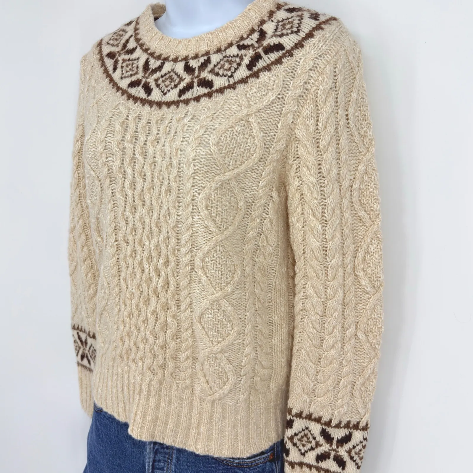 Polo Ralph Lauren Cable Knit Fair Isle Wool Sweater XS Nordic Sample Rare - Image 2