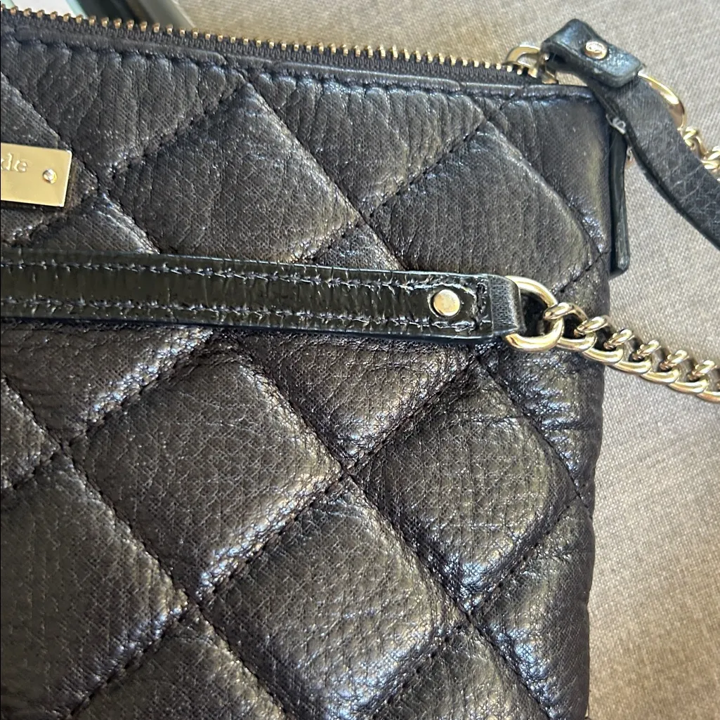 Kate Spade Black leather quilted retro crossbody bag gold chain strap emo goth - Image 11