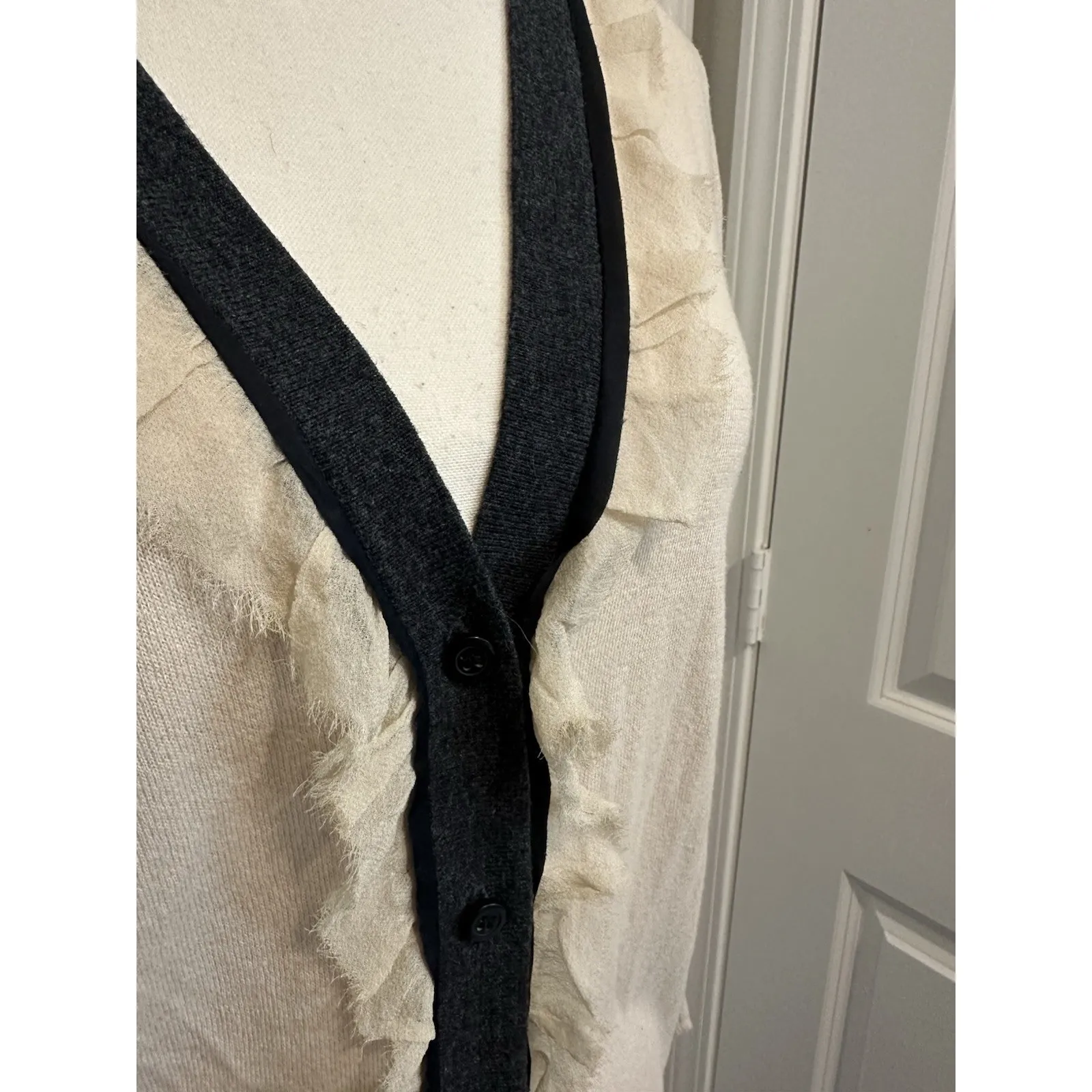 J.Crew Ariana Ruffle Trim Cardigan Heathered Black‎ With Silk Trim Detail Size M - Image 2